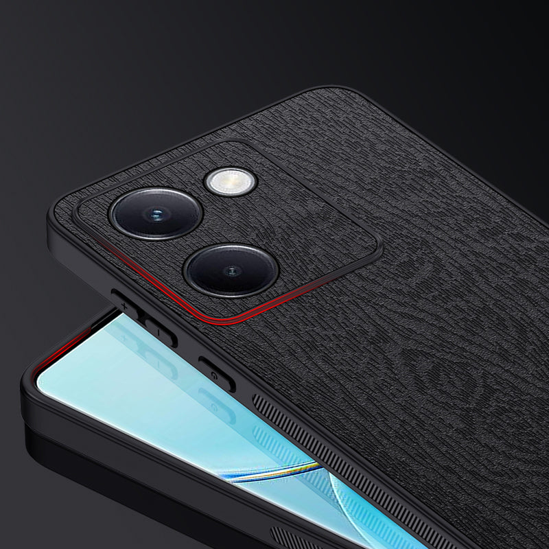 For vivo Y100i 5G Cell Phone Case Wood Grain PU+PC+TPU Protective Cover - Black For vivo Y100i 5G Cell Phone Case Wood Grain PU+PC+TPU Protective Cover - Black